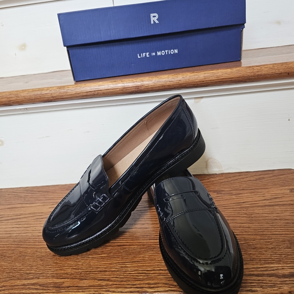 Navy Blue Patent Leather Loafers - Picture 1 of 10